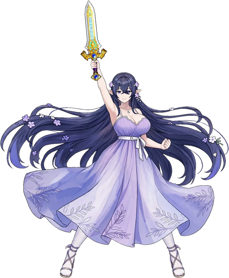 Tsukiko, the moon-themed sword fighter of Fablefist, holding her final sword
